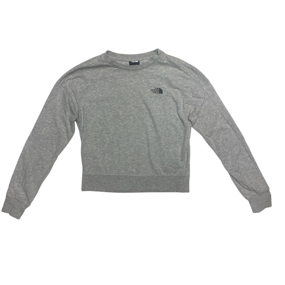 The North Face Top Women's Small Gray Solid Cotton Round Neck Long Sleeve Tee